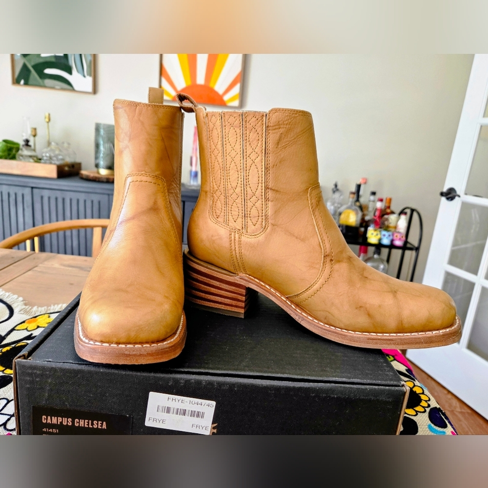 Anthropologie FRYE Campus 14L Women's Boots Leather Tan Banana NEW - Picture 9 of 15
